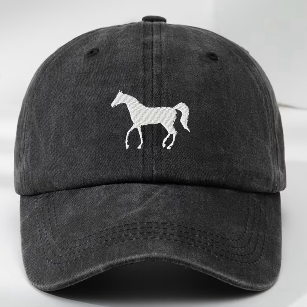Black Cap with White Horse Embroidery